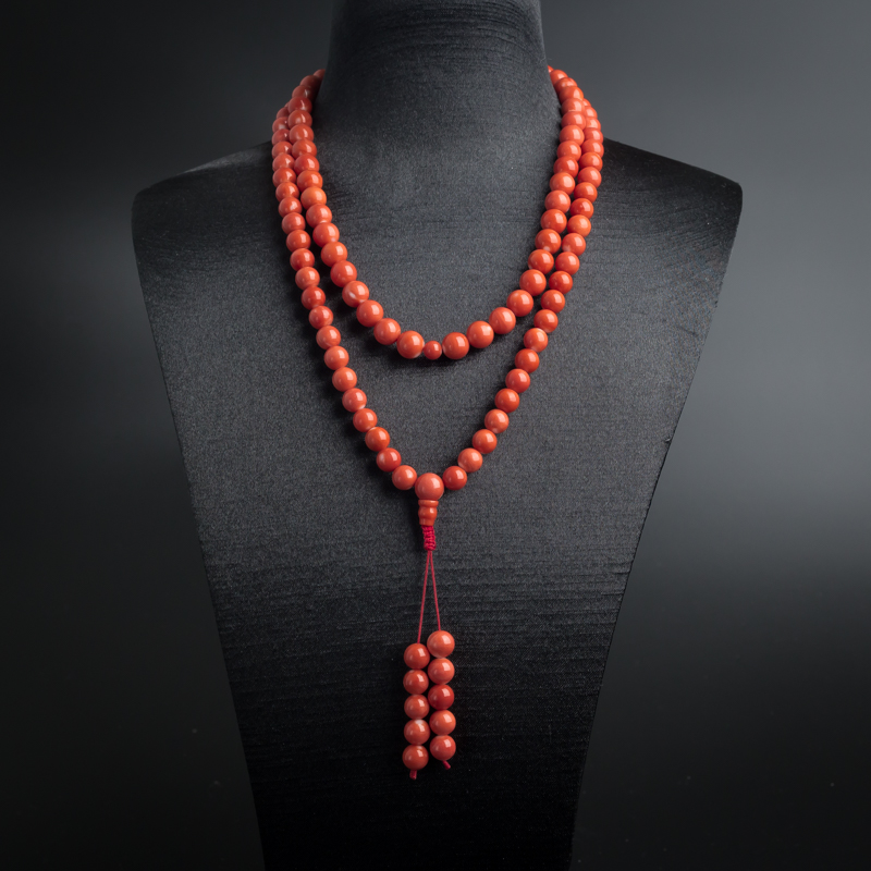 8mm台湾天然MOMO红珊瑚佛珠项链-红掌柜