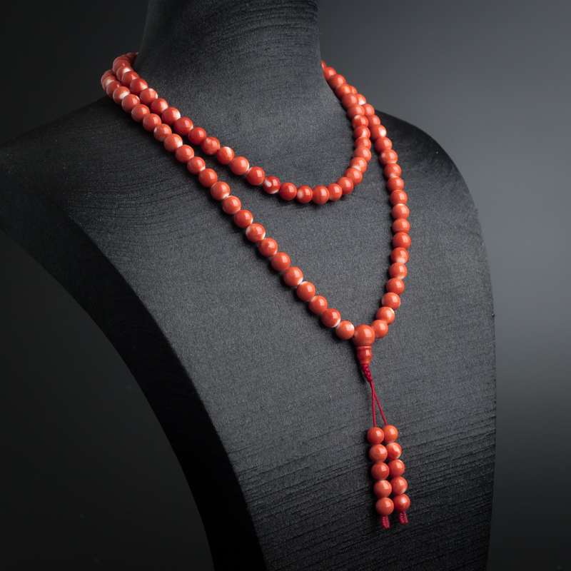 7mm天然MOMO红珊瑚佛珠-红掌柜