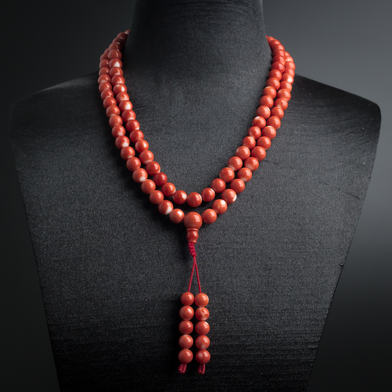 7mm台湾MOMO红珊瑚佛珠-红掌柜