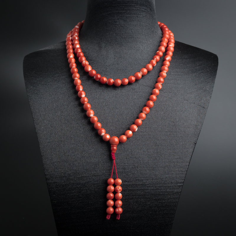 7mm台湾天然MOMO红珊瑚佛珠-红掌柜