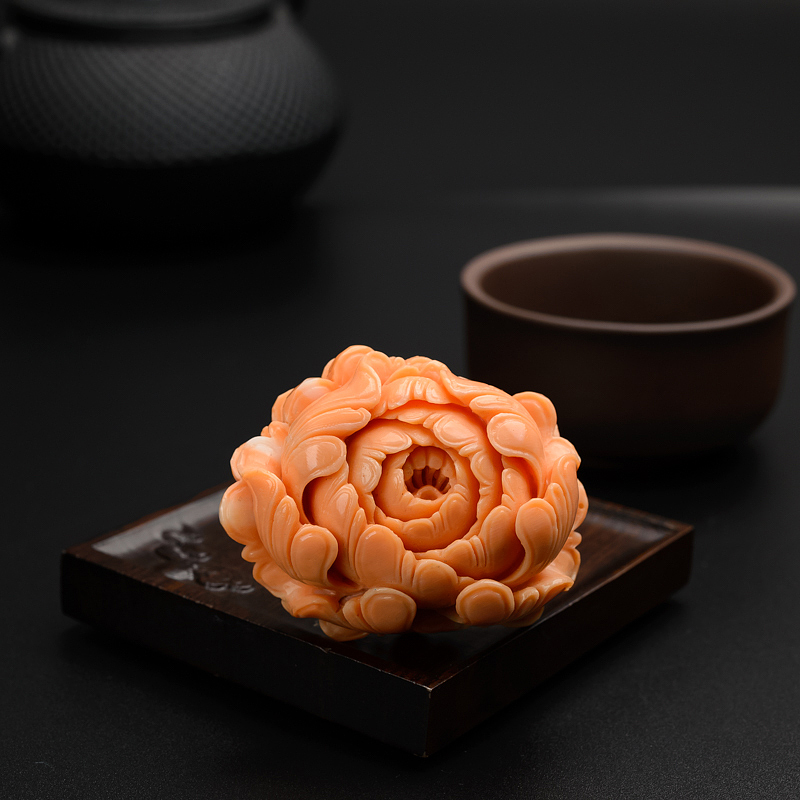 台湾天然MOMO红珊瑚牡丹花吊坠-红掌柜