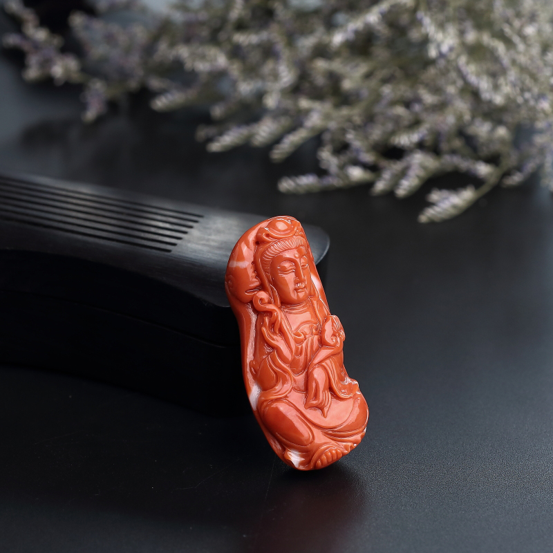 天然MOMO红珊瑚观音吊坠 - 红掌柜