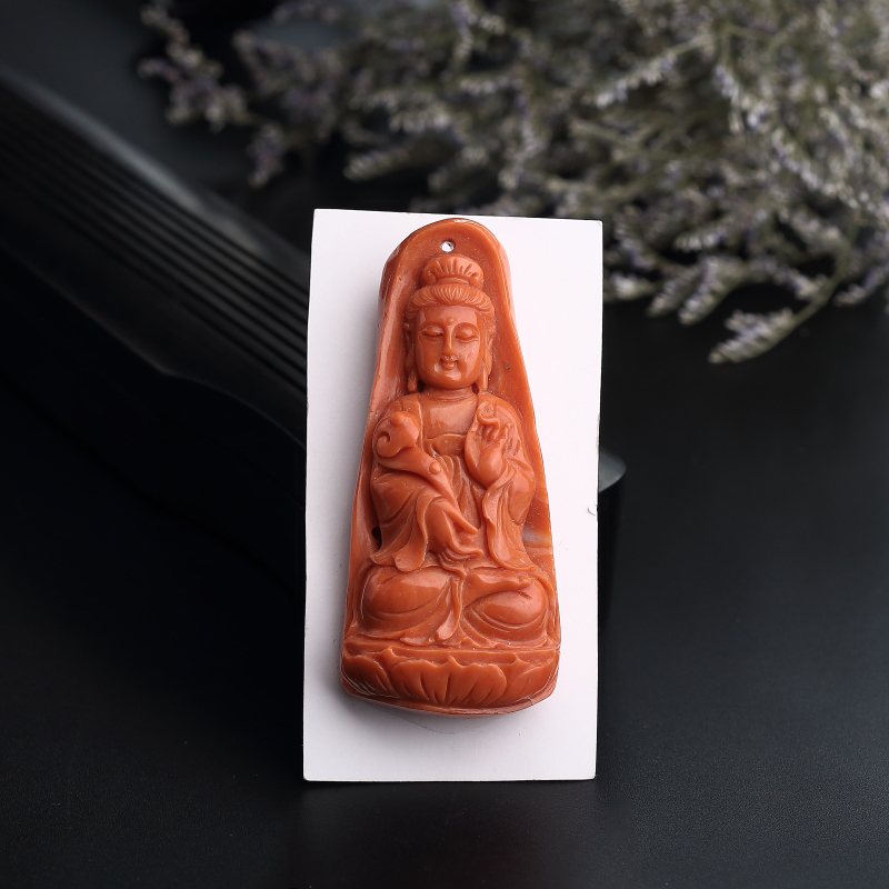 台湾天然MOMO红珊瑚观音吊坠 - 红掌柜
