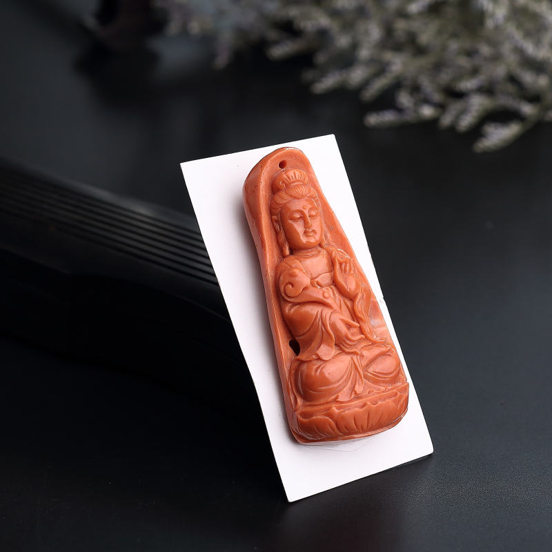 天然MOMO红珊瑚观音吊坠 - 红掌柜