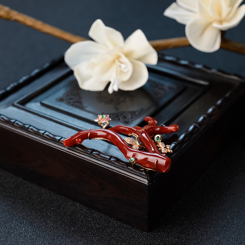 日本阿卡红珊瑚树枝吊坠 - 红掌柜