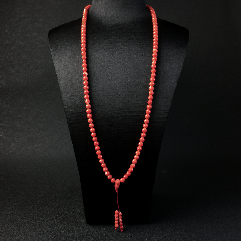 台湾天然6mmMOMO橘红珊瑚108佛珠 - 红掌柜