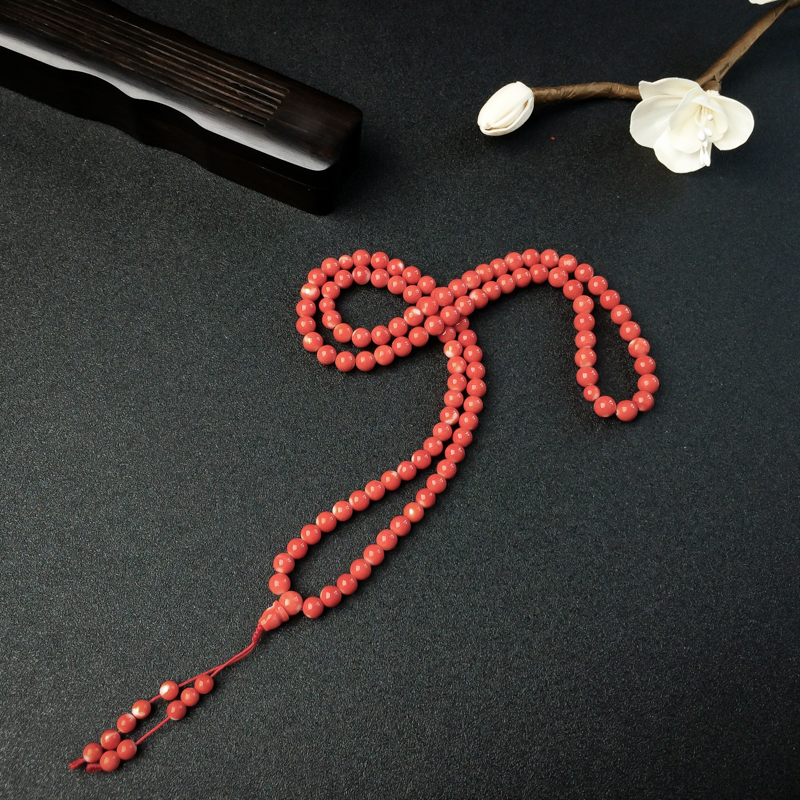 台湾天然MOMO橘红珊瑚108佛珠 - 红掌柜