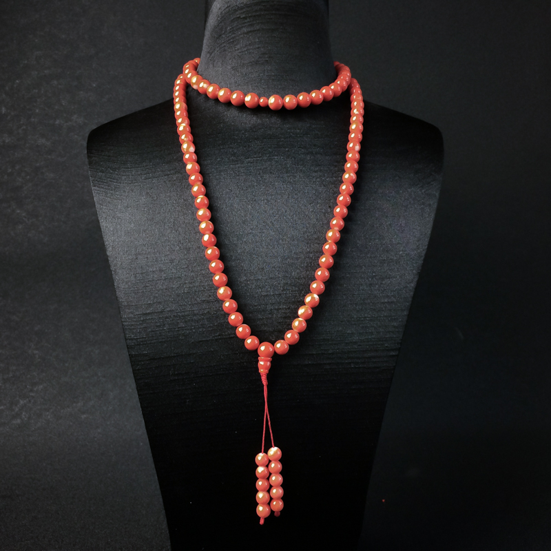 台湾天然7mmMOMO橘红珊瑚108佛珠 - 红掌柜