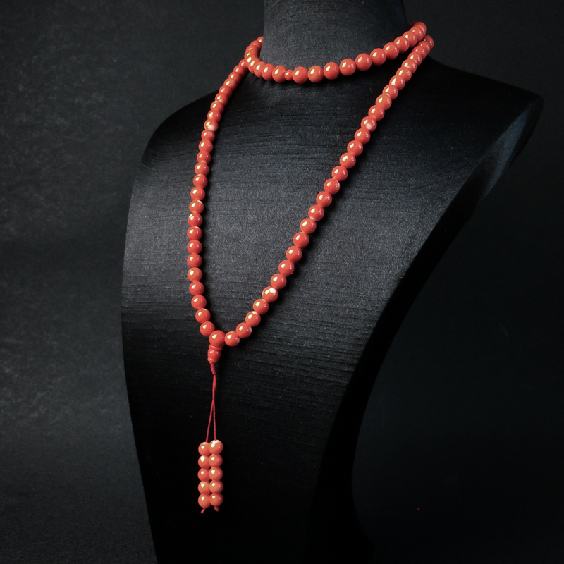 天然7mmMOMO橘红珊瑚108佛珠 - 红掌柜