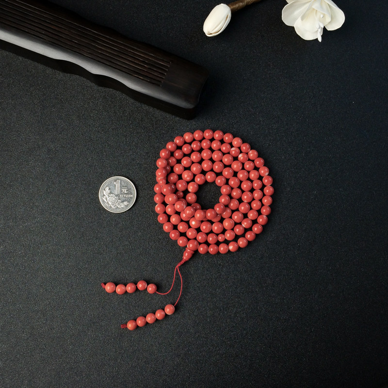 天然MOMO橘红珊瑚108佛珠 - 红掌柜