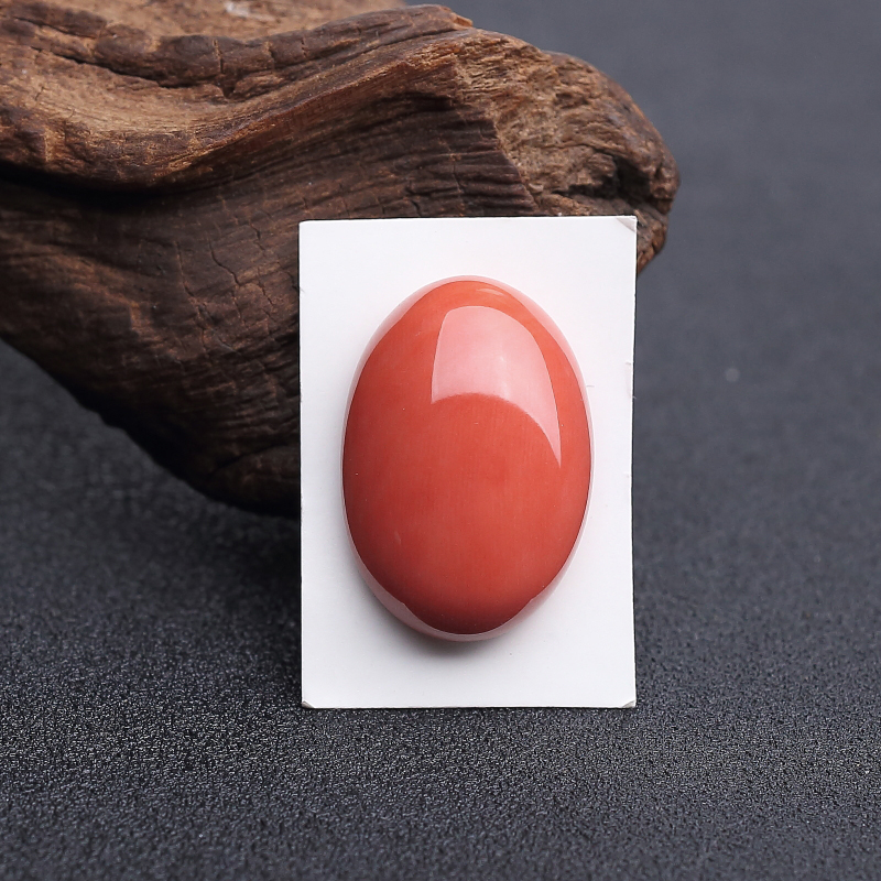 台湾天然momo橘红珊瑚戒面 - 红掌柜