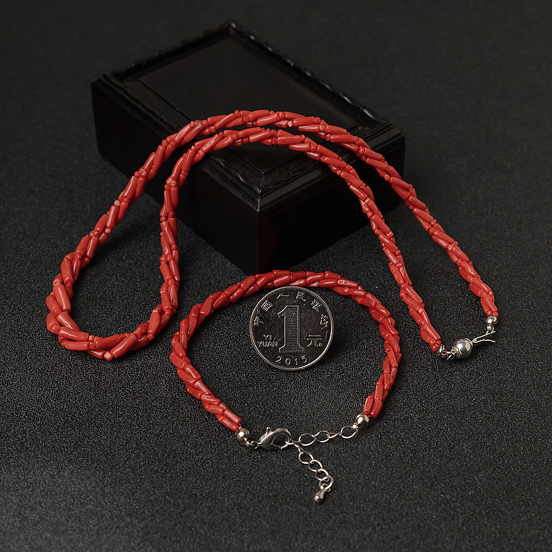 沙丁珊瑚三股链两件套-红掌柜