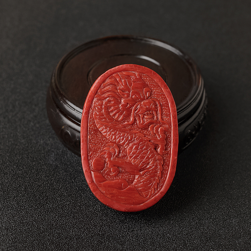 意大利拼接沙丁正红珊瑚龙牌吊坠-红掌柜