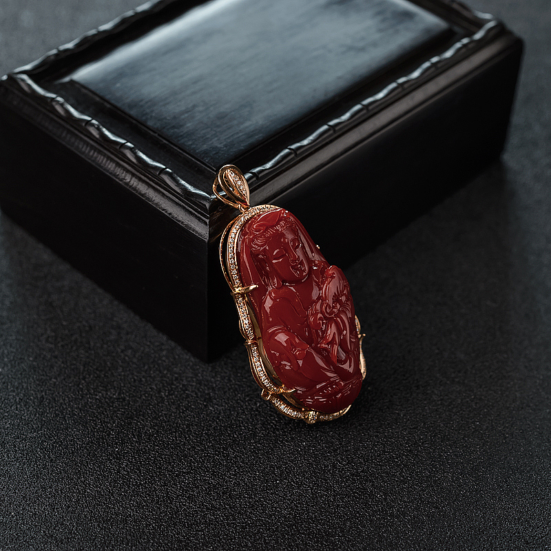 阿卡正红珊瑚观音吊坠-红掌柜