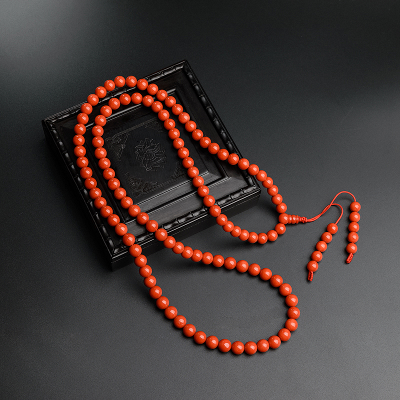 天然沙丁红珊瑚佛珠-红掌柜