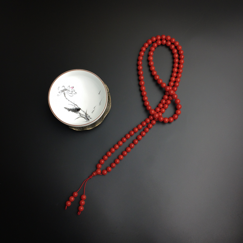 7.5mm意大利天然沙丁深红珊瑚佛珠-红掌柜