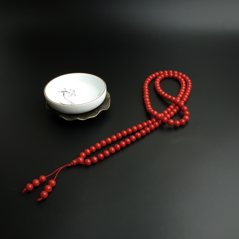 意大利天然沙丁深红珊瑚佛珠-红掌柜