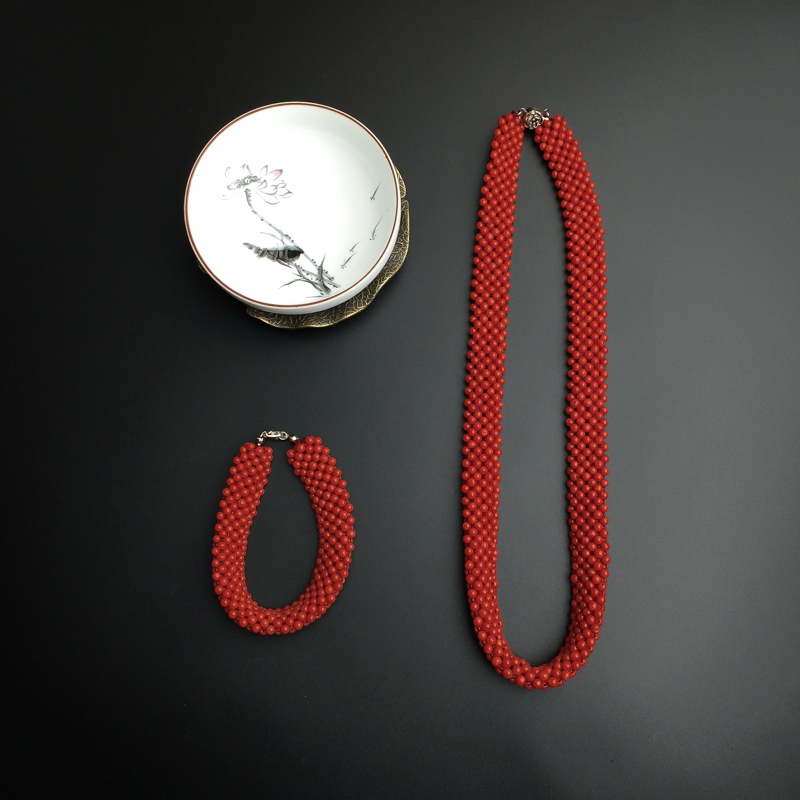 意大利天然沙丁红珊瑚圆珠套装-红掌柜
