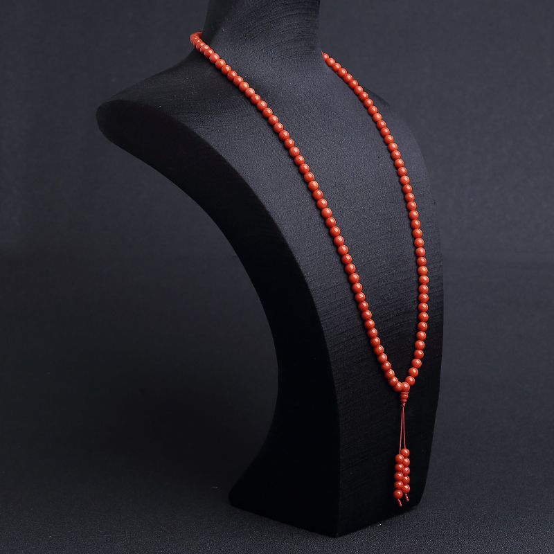 天然沙丁橘红珊瑚108佛珠-红掌柜