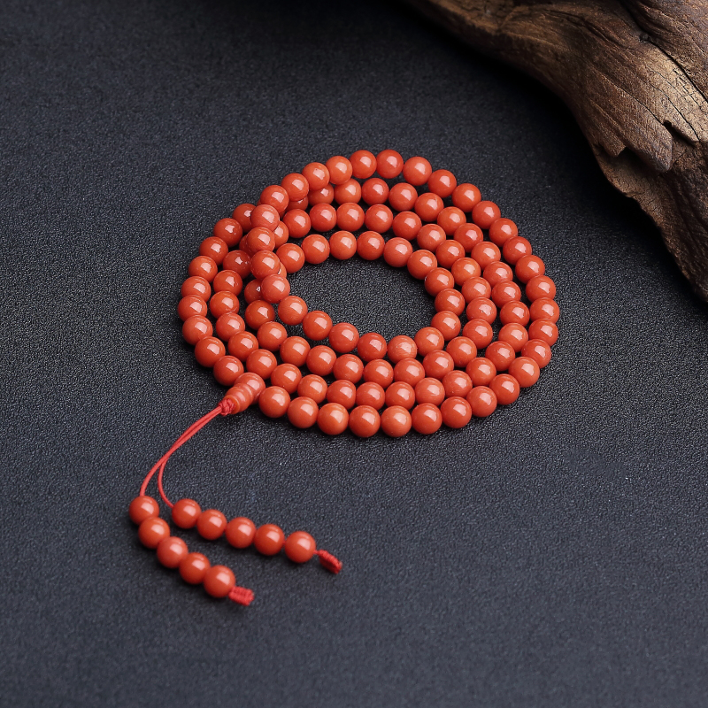 意大利天然橘红珊瑚108佛珠-红掌柜