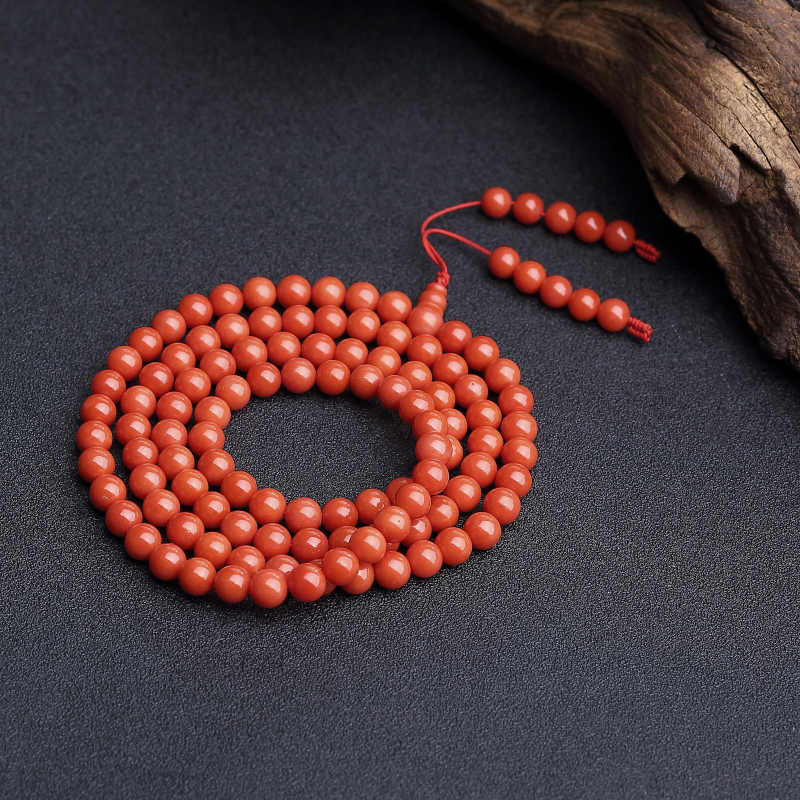 意大利天然沙丁珊瑚108佛珠-红掌柜