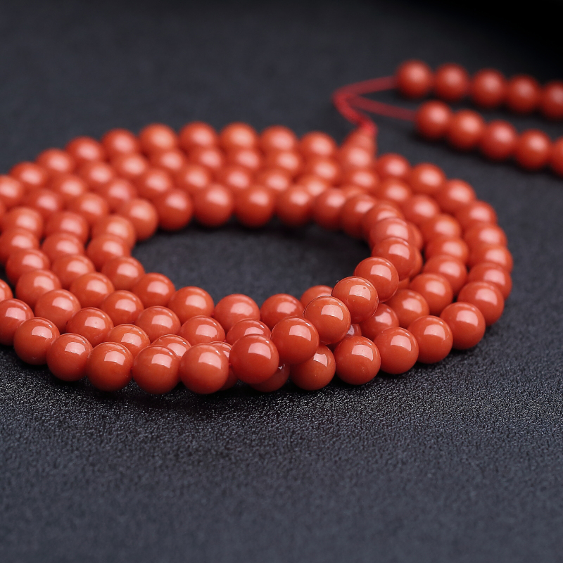 意大利天然沙丁橘红珊瑚佛珠-红掌柜