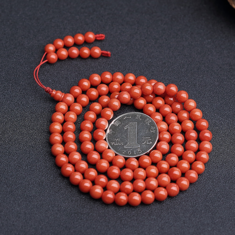 沙丁橘红珊瑚108佛珠-红掌柜