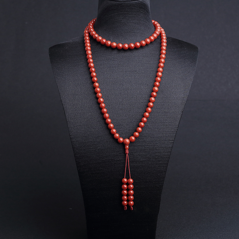 7.5mm意大利天然沙丁朱红珊瑚108佛珠-红掌柜