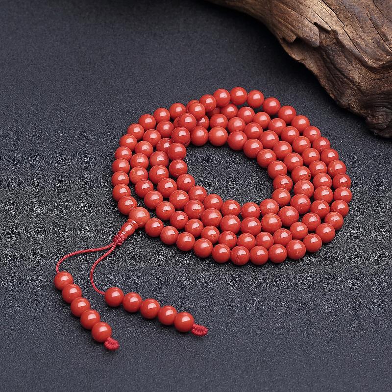 7.5mm意大利沙丁朱红珊瑚108佛珠-红掌柜