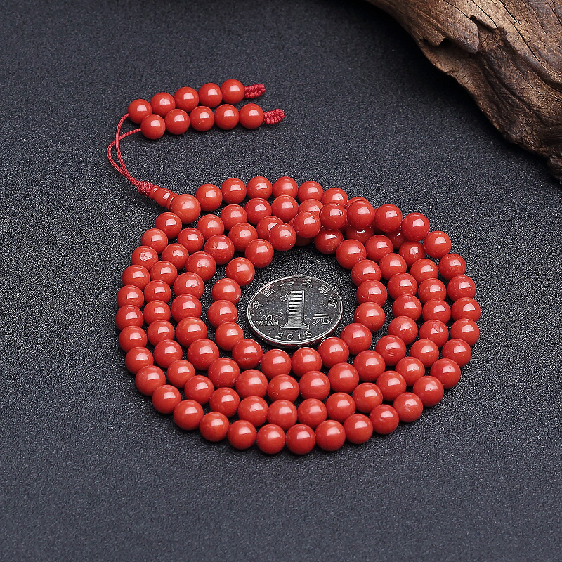 天然沙丁朱红珊瑚108佛珠-红掌柜