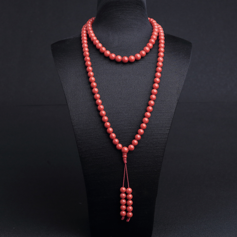 8.5mm意大利天然沙丁橘红珊瑚108佛珠-红掌柜