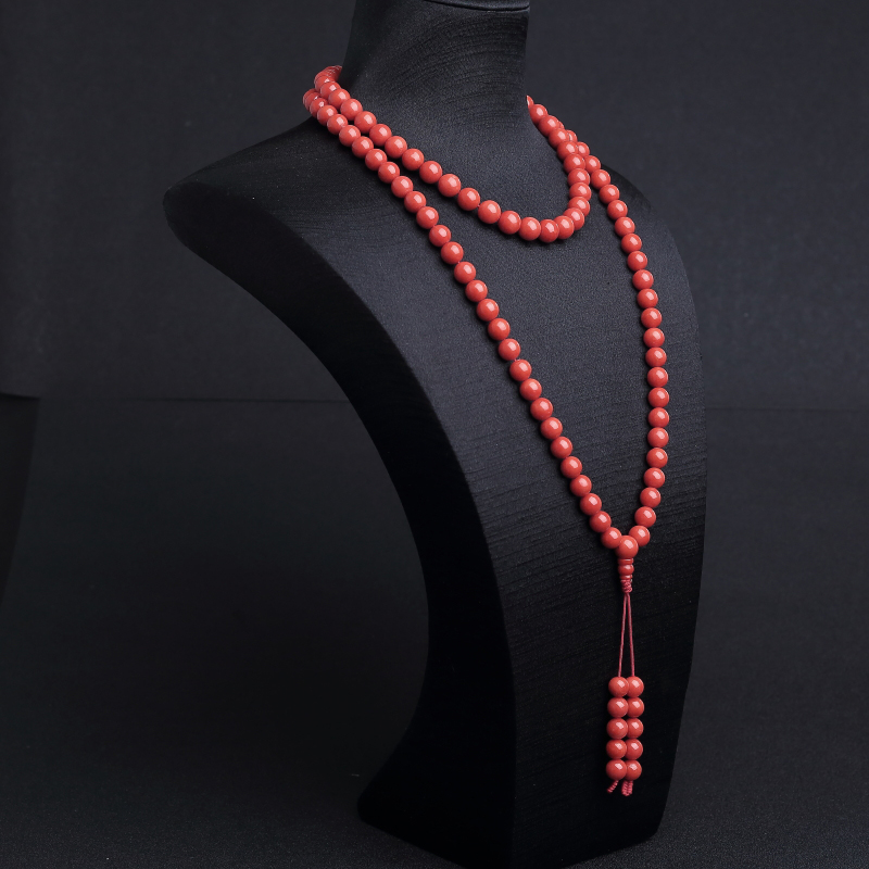 8.5mm天然沙丁橘红珊瑚108佛珠-红掌柜
