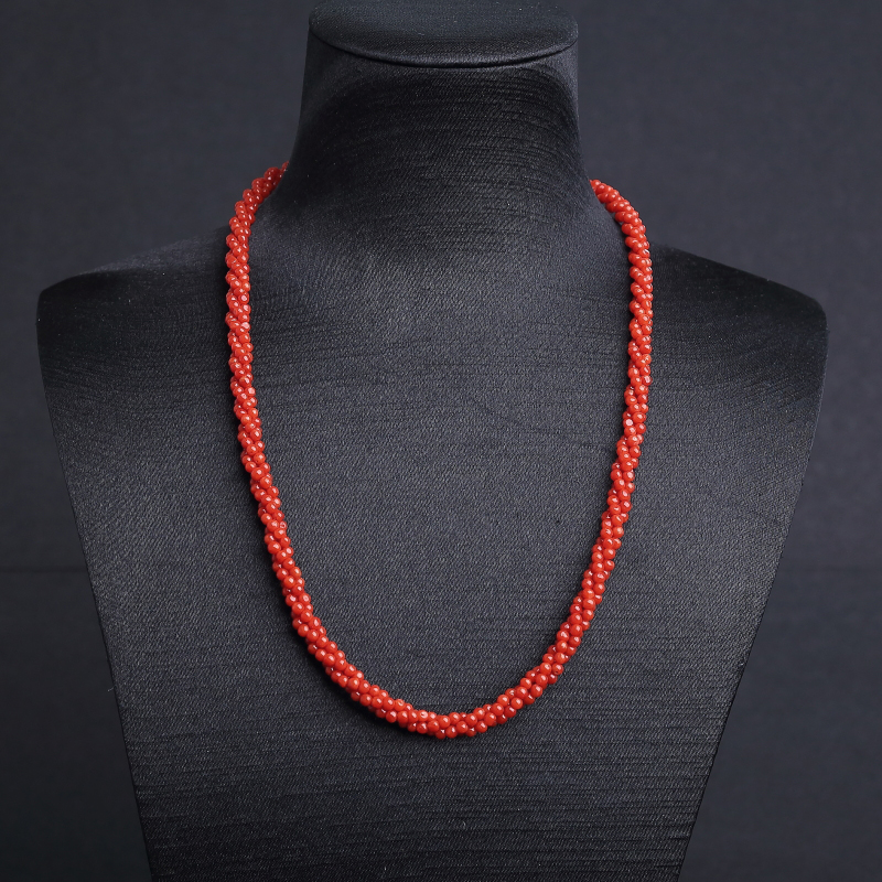 意大利天然沙丁朱红珊瑚三股圆珠项链 - 红掌柜
