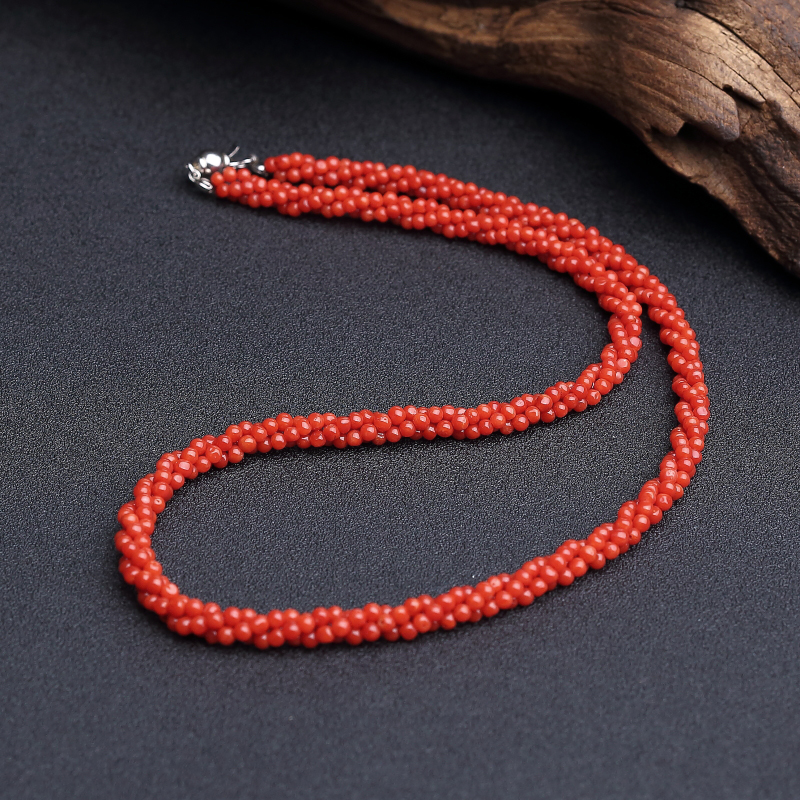 意大利天然沙丁红珊瑚三股圆珠项链 - 红掌柜