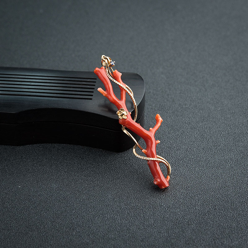 金钻镶阿卡正红珊瑚吊坠-红掌柜