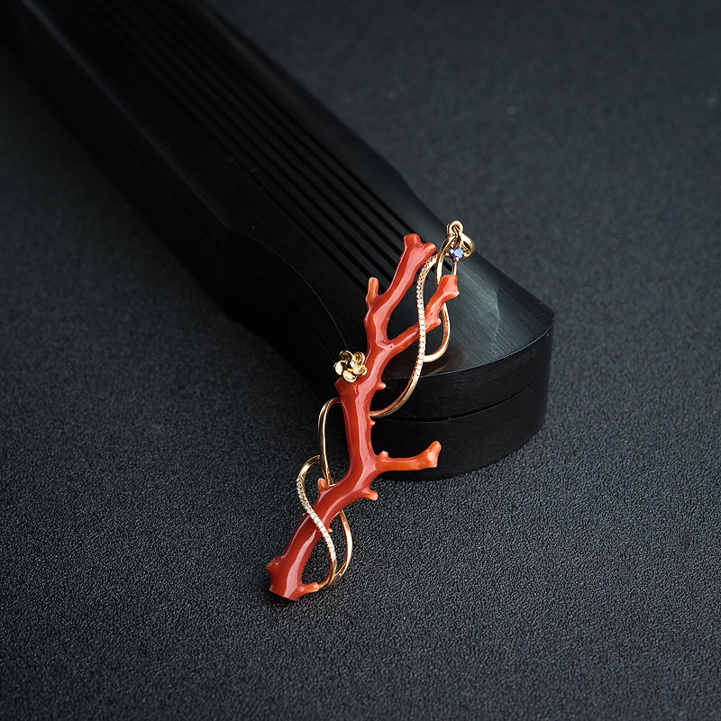 钻镶阿卡正红珊瑚吊坠-红掌柜
