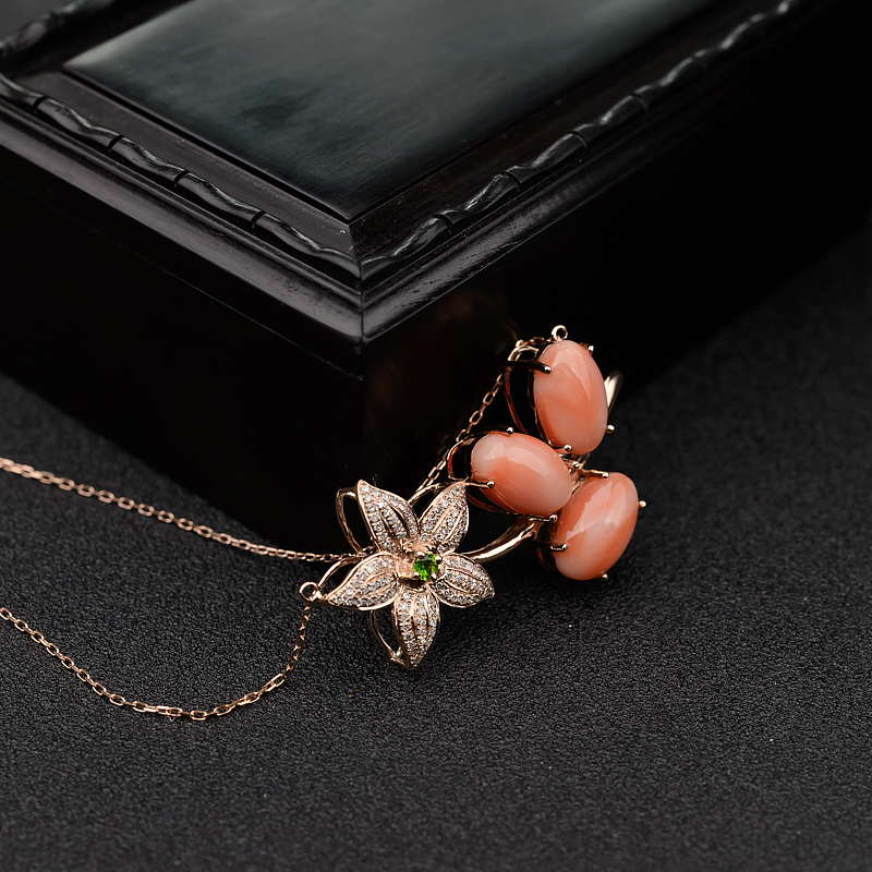 18k金镶天然MISU粉色珊瑚项链-红掌柜