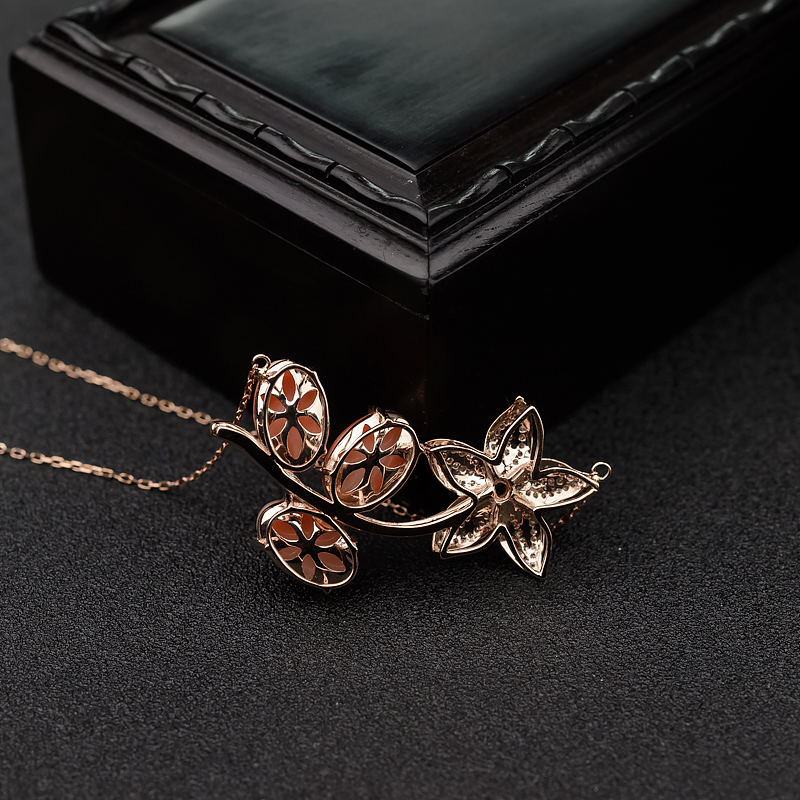 18k金镶台湾MISU粉色珊瑚项链-红掌柜