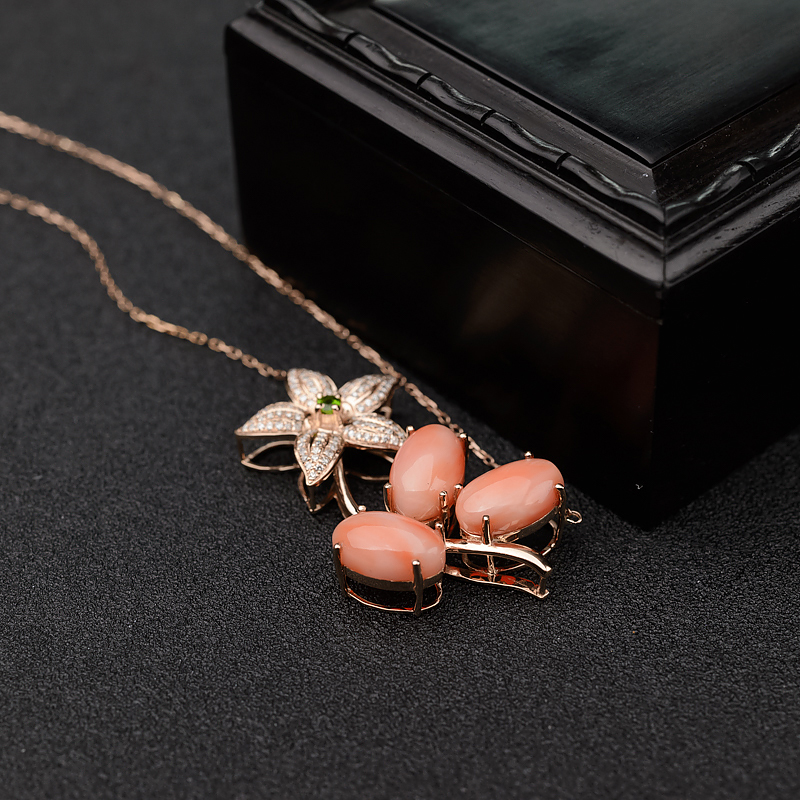 18k金镶台湾天然粉色珊瑚项链-红掌柜