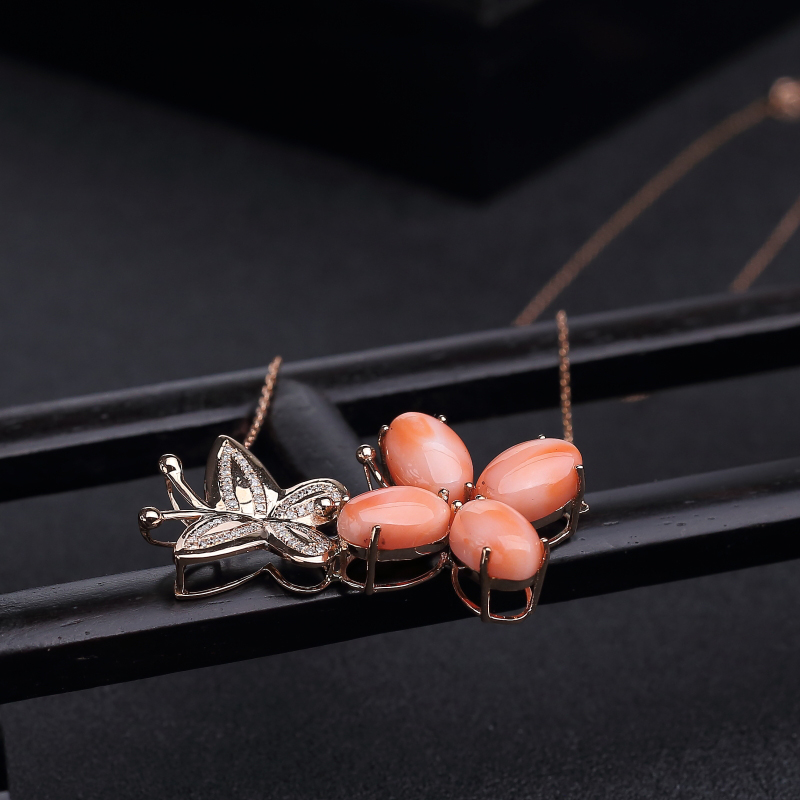 18k金镶台湾天然MISU珊瑚项链-红掌柜