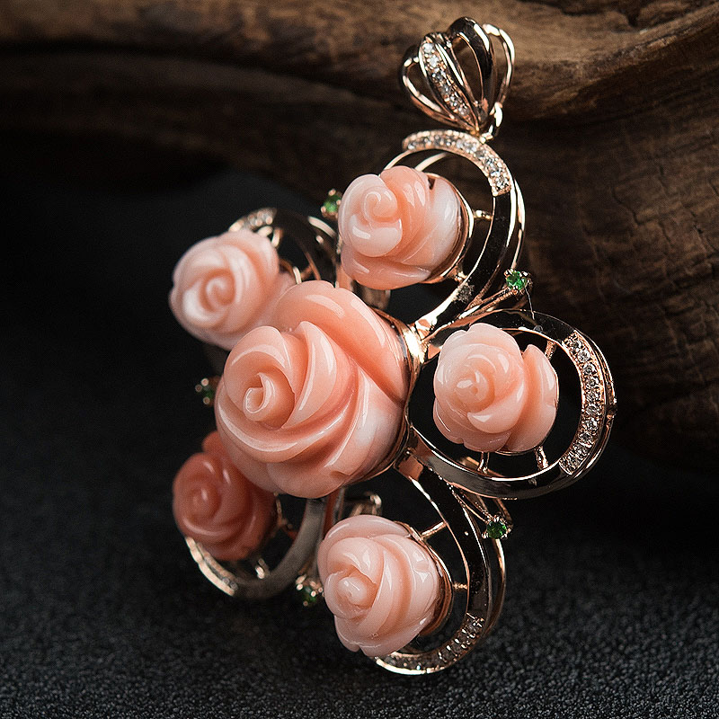 18k金镶台湾天然MISU珊瑚吊坠-红掌柜