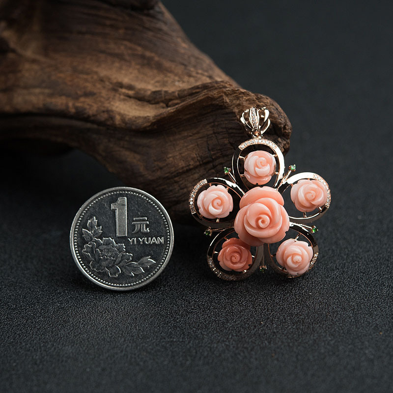 MISU粉色珊瑚吊坠-红掌柜