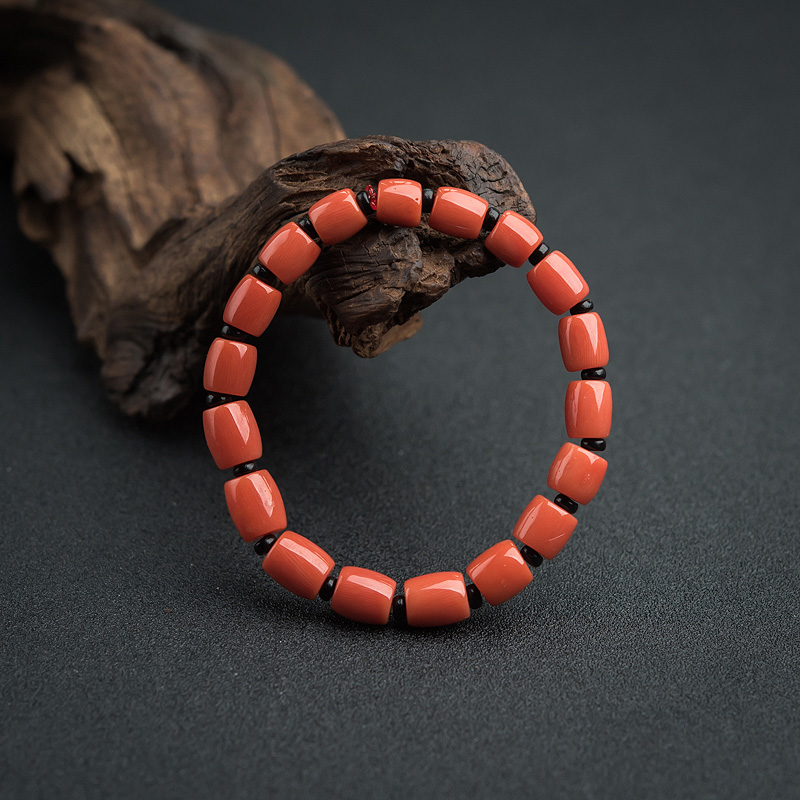 沙丁朱红珊瑚桶珠手串-红掌柜