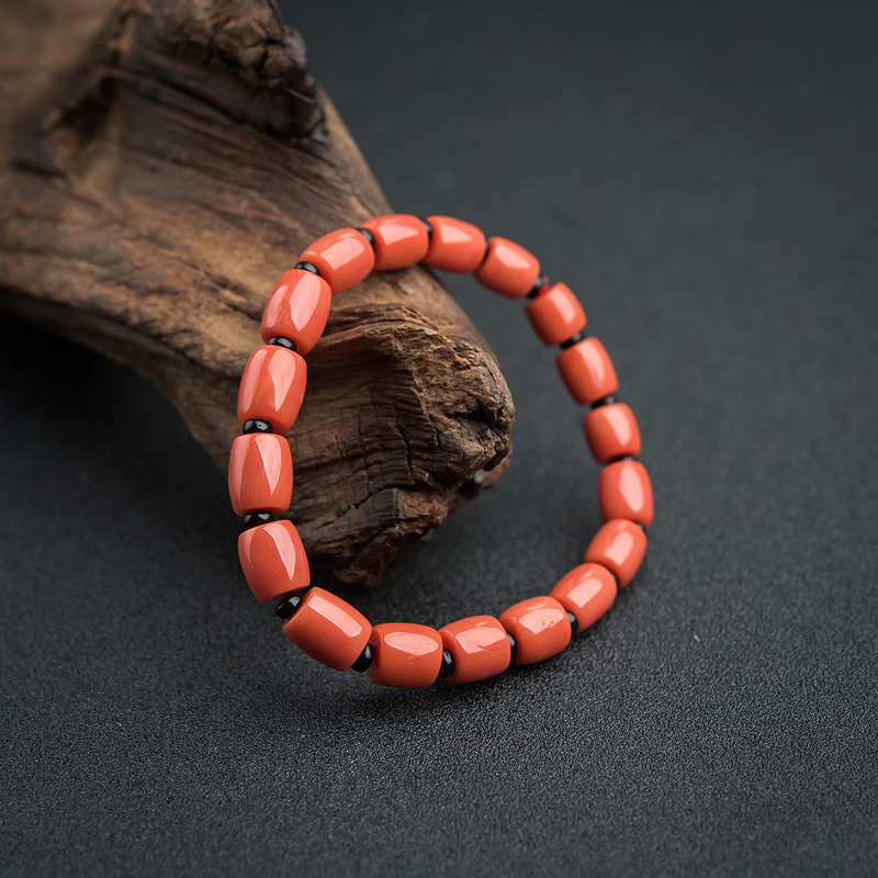 朱红珊瑚桶珠手串-红掌柜
