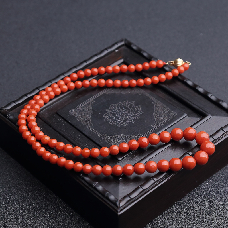 意大利天然沙丁朱红珊瑚塔链-红掌柜