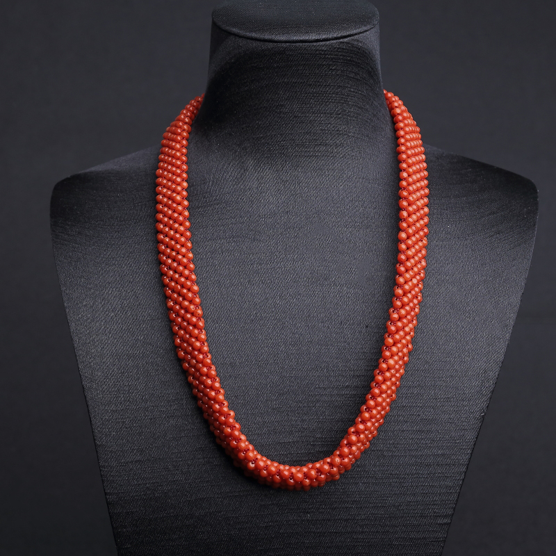 意大利天然沙丁朱红珊瑚圆珠编织套装-红掌柜