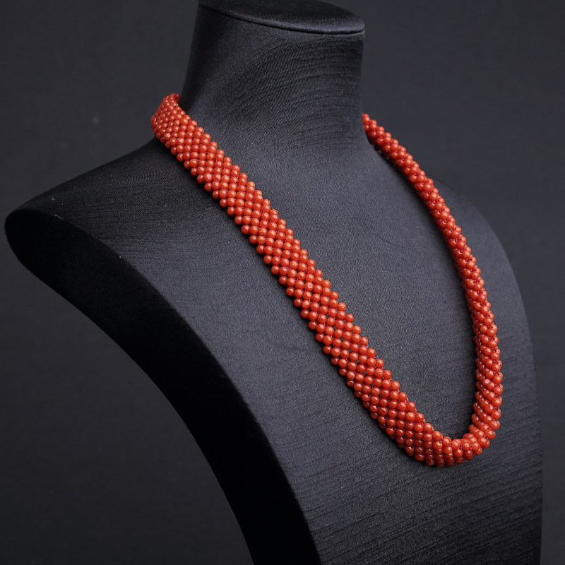 天然沙丁朱红珊瑚圆珠编织套装-红掌柜