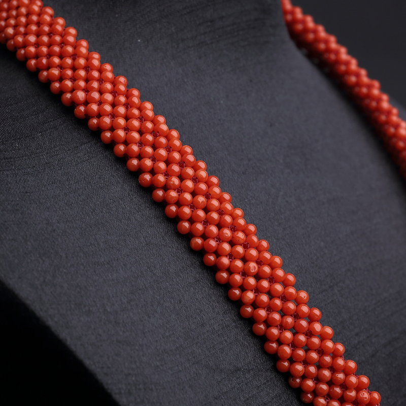 意大利沙丁朱红珊瑚圆珠编织套装-红掌柜