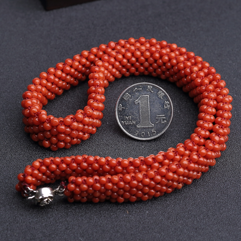 沙丁朱红珊瑚圆珠编织套装-红掌柜