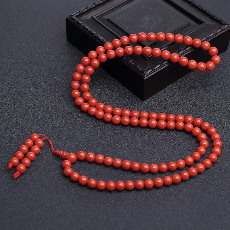天然沙丁朱红珊瑚108佛珠-红掌柜